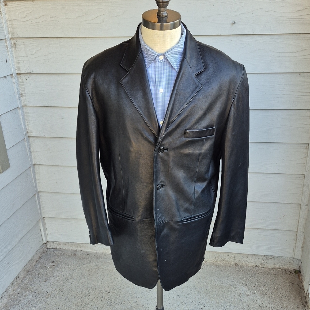 RALPH Ralph Lauren Blue Label Black Lamb Leather Sz 42 R Full Button Mens Jacket